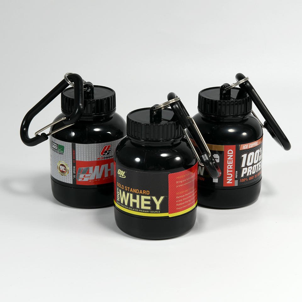 100ml 200ml Portable Plastic Protein Powder Container With Keychain Fitness Supplement Pill Bottle