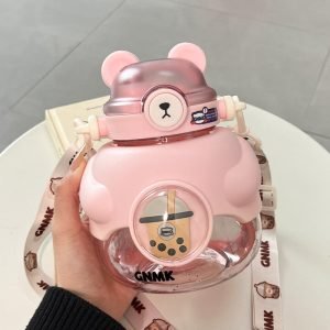 Großes Fassungsvermögen 1100ml Kawaii süßer Bär Kinder Kinder Kunststoff Trinkflasche mit Trageband