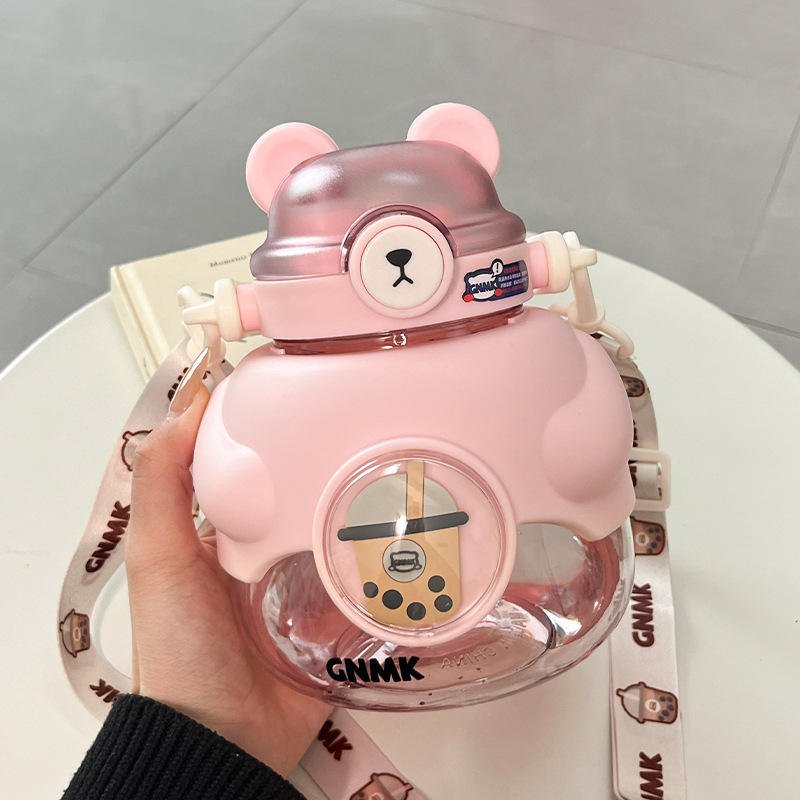 Large Capacity 1100ml Kawaii Cute Bear Kids Children Plastic Water Bottle With Strap