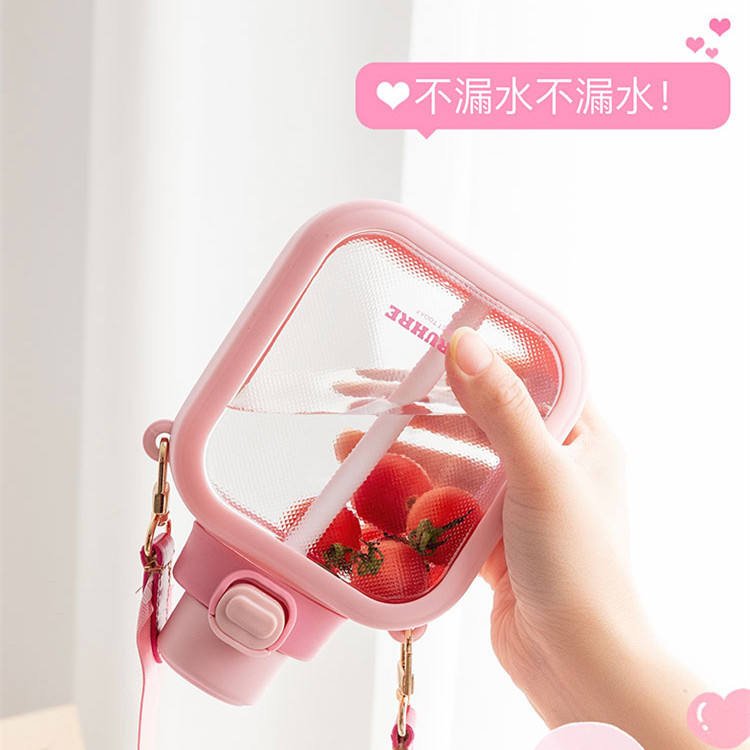 700ml Promotional Gift Custom Logo Eco Friendly Cute Kawaii Girls Outdoor Drink Water Bottles With Strip and Straw - photo 4