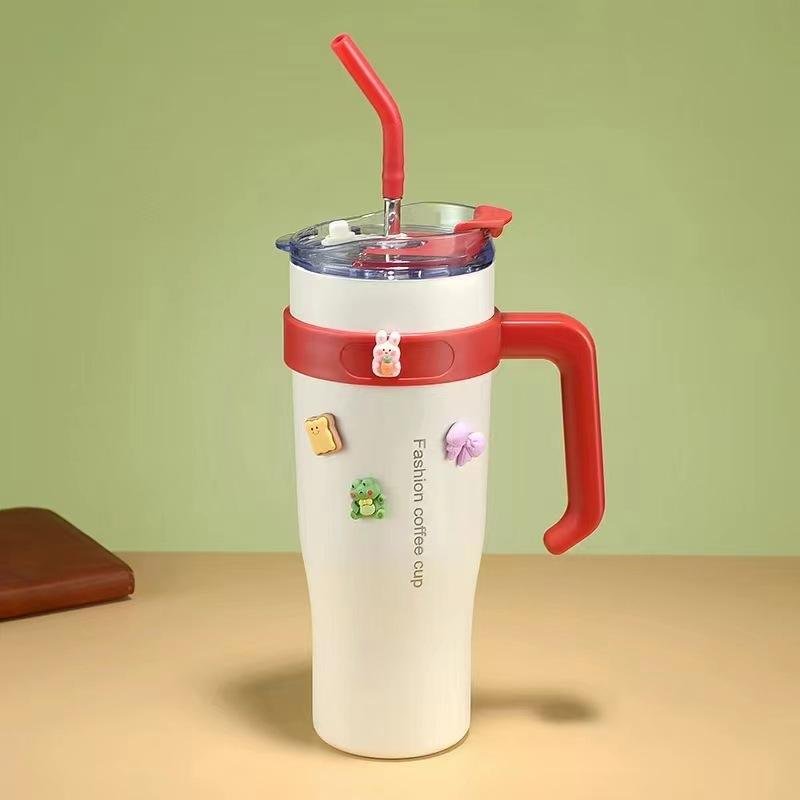 40oz CupHolder Friendly Double Wall Insulated Stainless Steel Tumbler With Handle Straw Lid - photo 5
