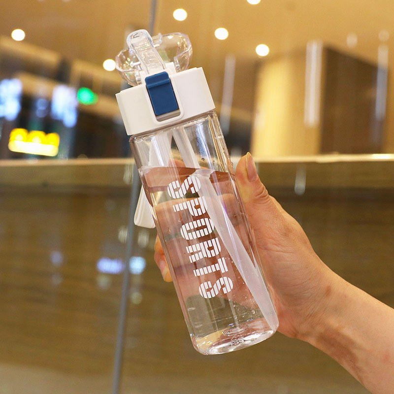Portable 550ml 650ml Outdoor Sports Square Shape Bpa Free Plastic Water Bottle With Flip Straw Strap - photo 3