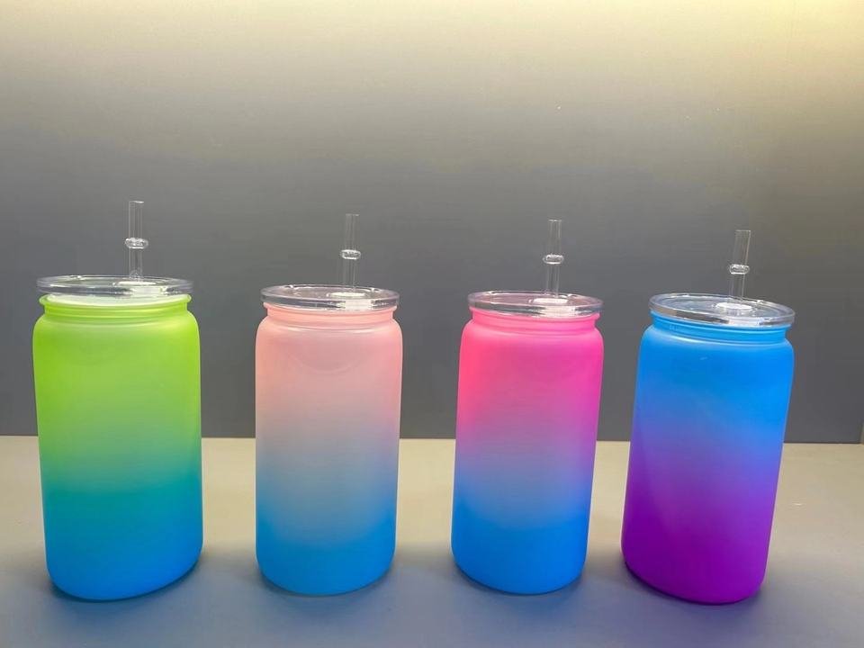 16oz Iridescent Rainbow Water Bottle Tumbler With Plastic Lids - photo 2