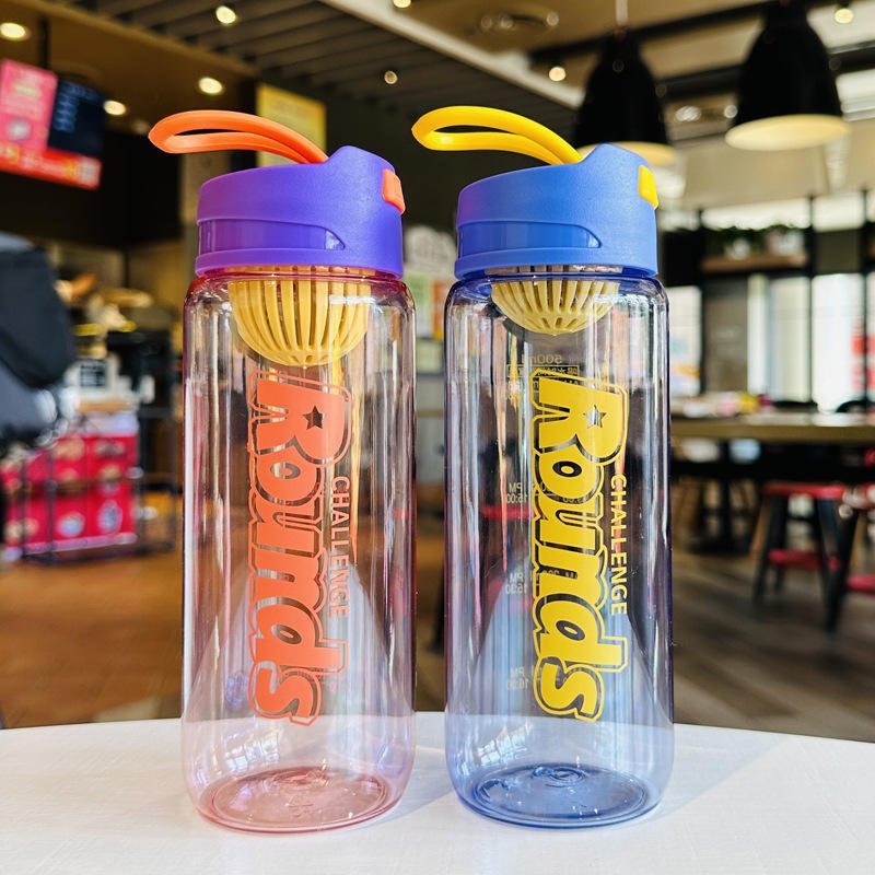 Creative Design 500ml 600ml Fruit Infuser Customized Outdoor Sport Plastic Water Bottle With Time to Drink