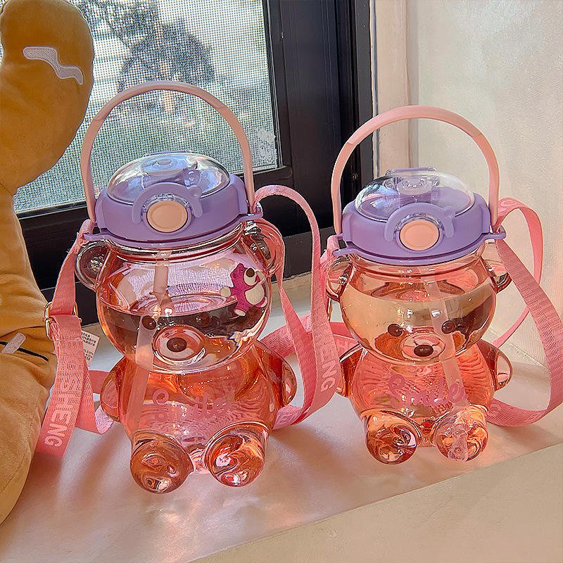 Wholesale Customized 1000ml BPA Free Plastic Honey Teddy Bear Milk Juice Water Bottles With Straw - photo 3