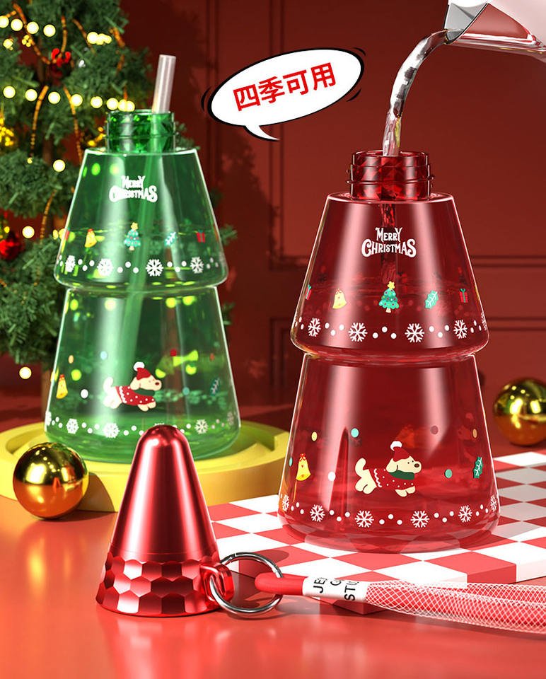 Novelty Christmas Tree Shaped Water Bottle 500Ml Plastic Kids Drinking Cup With Handle Leakproof Bpa Free Holiday Gift - photo 3