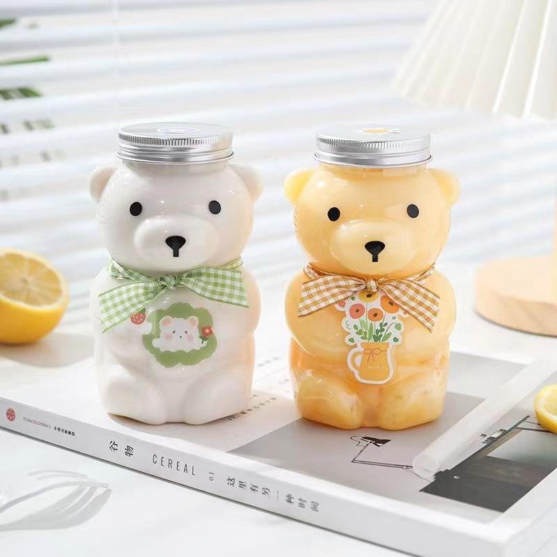 500ml Cute Bear Shaped Pet Container Plastic Boba Milk Tea Bubble Bottle for Cold Drinks - photo 2