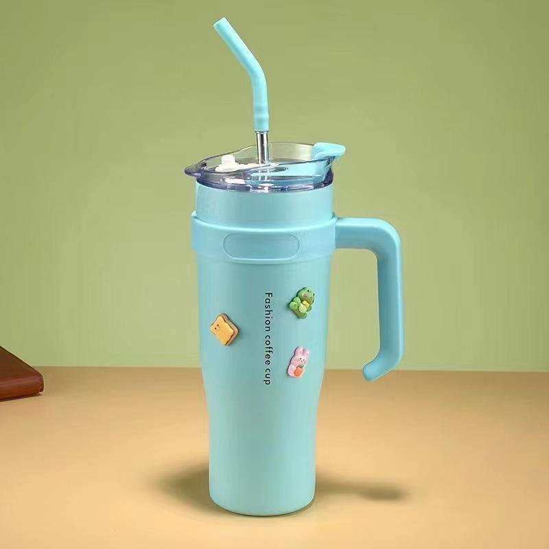 40oz CupHolder Friendly Double Wall Insulated Stainless Steel Tumbler With Handle Straw Lid - photo 3