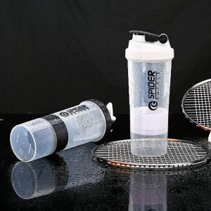 زجاجة شيكر بلاستيك شفافة من 3 طبقات مع منظم حبوب ومخزن مسحوق للجيم 500ml 18oz