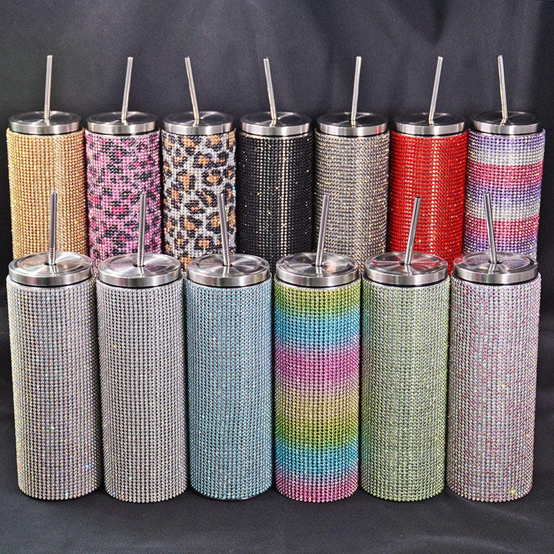 16oz Double Wall Bling Diamond Rhinestone Crystal Coffee Tea Tumbler With Lid and Straw - photo 2
