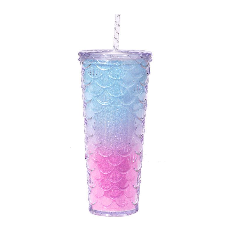 Double Wall Plastic Tumblers Cups 710ml Studded Tunbler With Lid and Straw - photo 4
