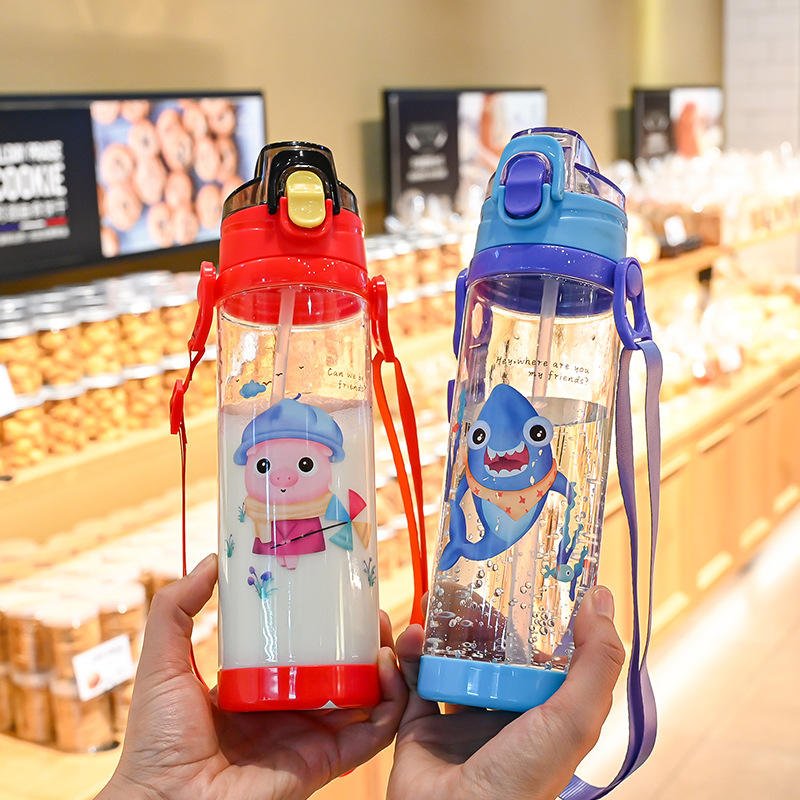700ml Kids Cartoon School Student Portable Leak Proof Bpa Free Plastic Water Bottle With Straw Strap - photo 2