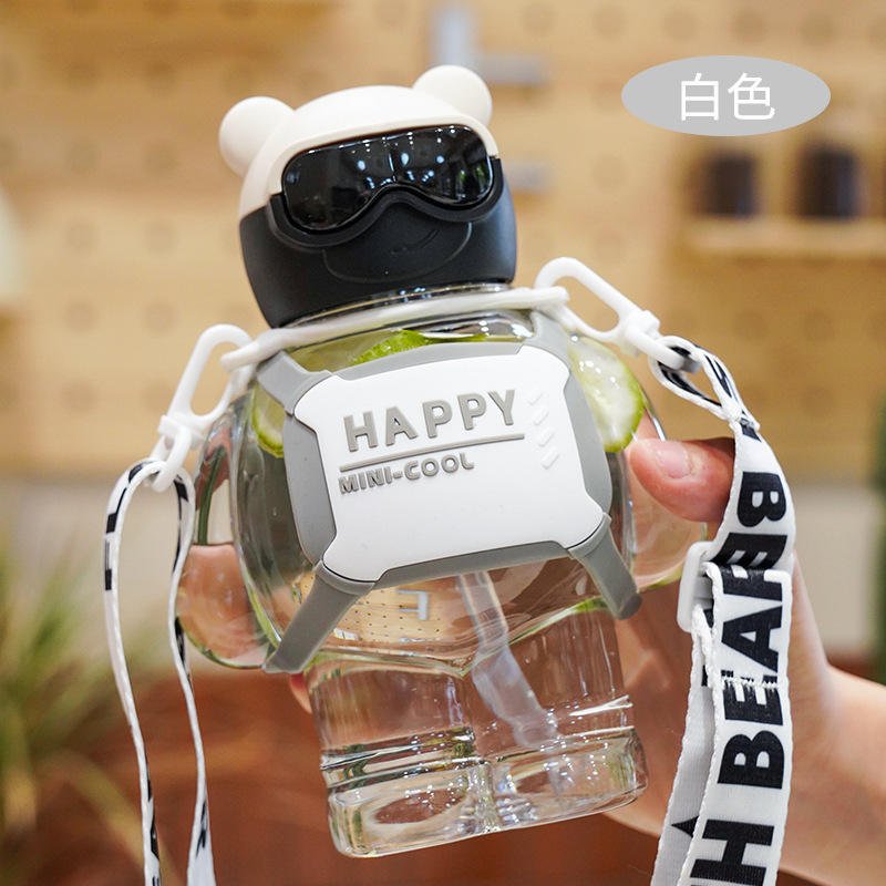 Super Cool 800ml Cute Battle Bear Fashion Kids School Gift Plastic Water Bottle With Straw Strap - photo 5