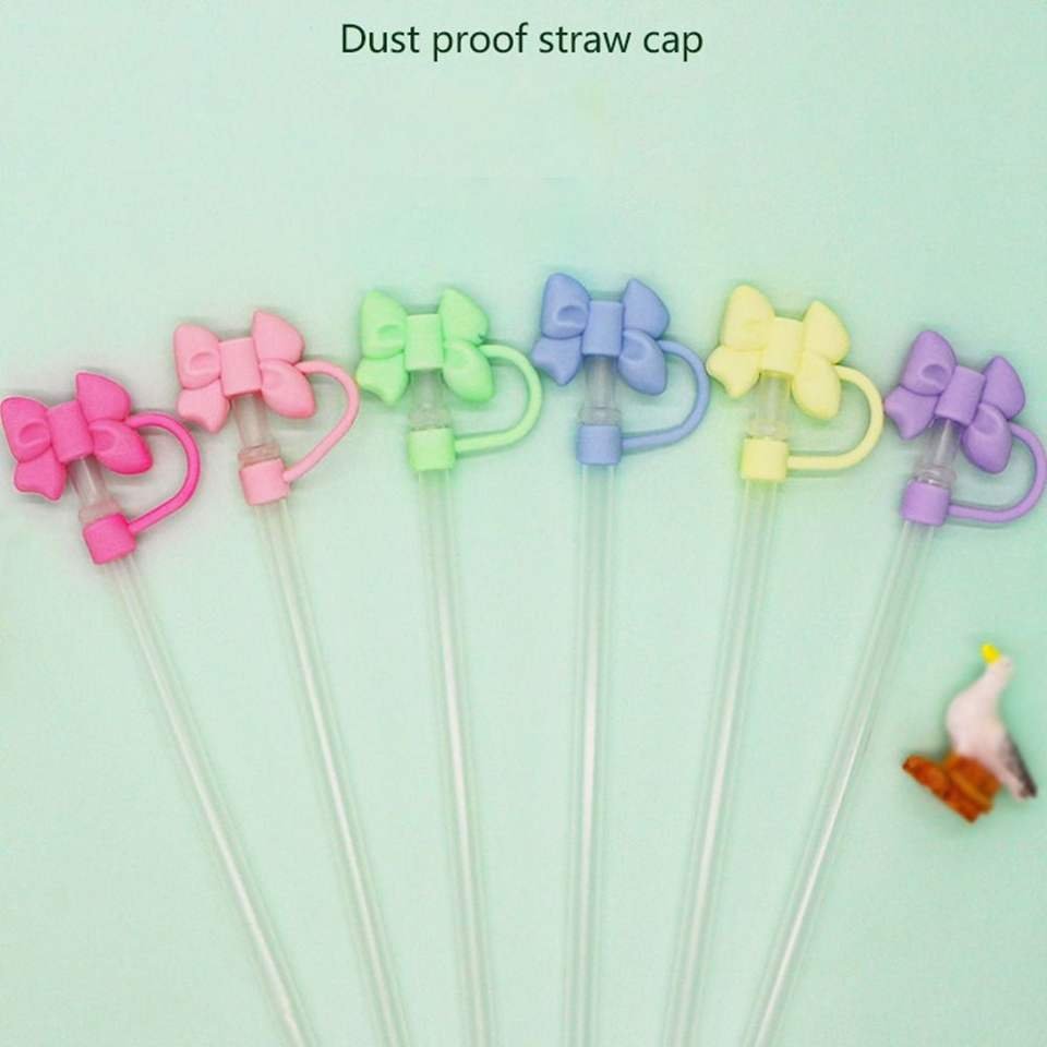PEMSHENG Reuseable 8mm 10mm Silicone Bow Pattern Flower Kitty Straw Topper Covers for Tumblers - photo 5