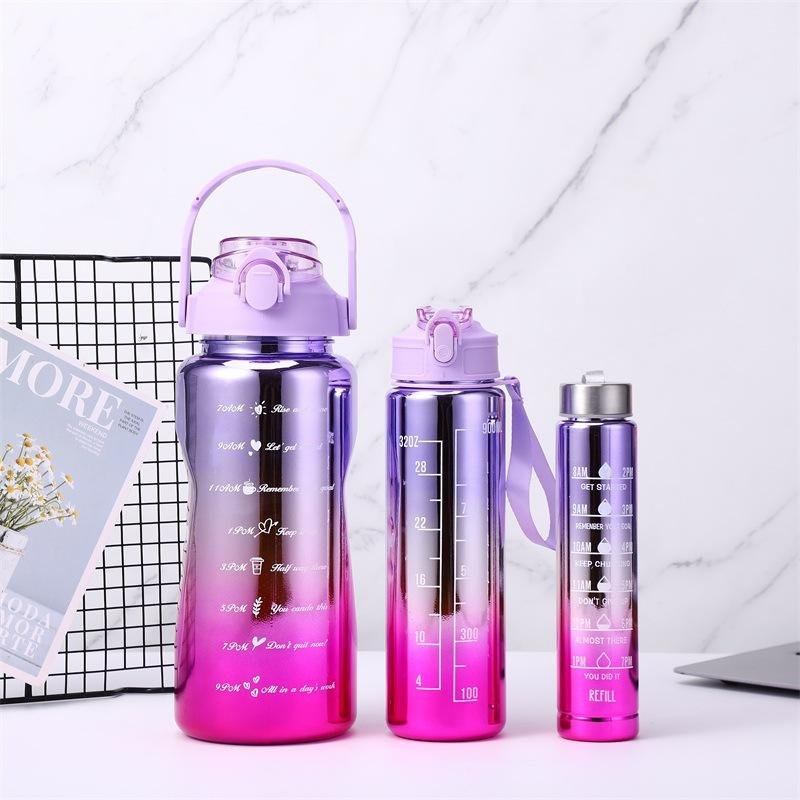 Metallic Shining Glitter Colors Plastic Electroplate Motivational Sports Water Bottles 3 in 1 Set - photo 2