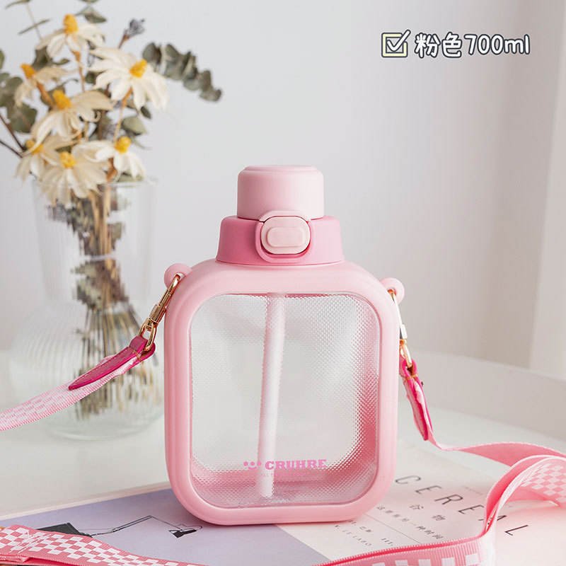 700ml Promotional Gift Custom Logo Eco Friendly Cute Kawaii Girls Outdoor Drink Water Bottles With Strip and Straw - photo 5