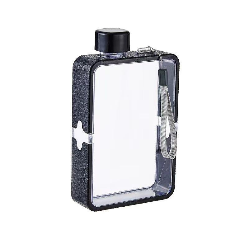 Wholesale Price 450ml Portable Square A5 Notebook Memo Flat Bpa Free Plastic Water Bottles