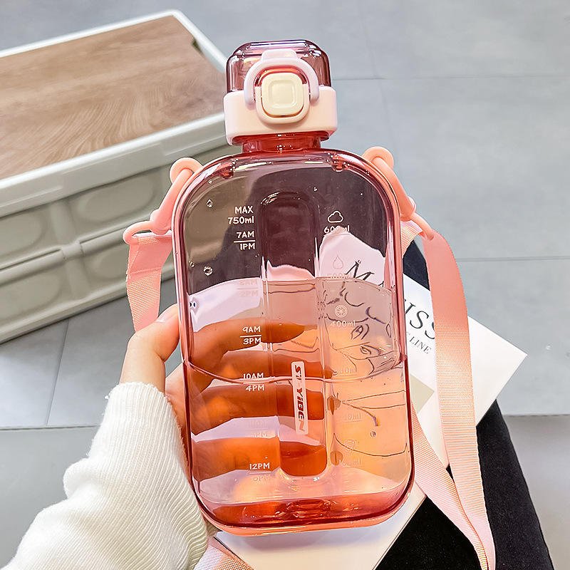 Creative Design 750ml Square Flat A5 Portable Sport Plastic Water Bottle With Strap Time to Drink - photo 3
