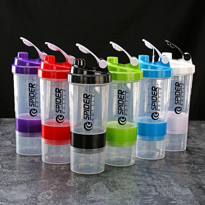 500ml 18oz Plastic 3 Layers Clear Gym Protein Shaker Bottle With Pill Organizer and Powder - photo 3