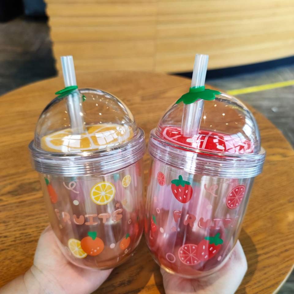 400ml Customized Plastic Double Wall Kids Clear Fatty Bulk Tumbler With Straw