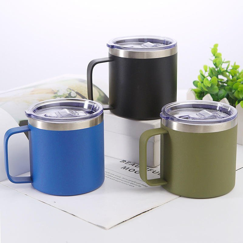14oz Coffee Travel Insulated Vacuum Stainless Steel Tumbler Mug Cup With Handle and Lid