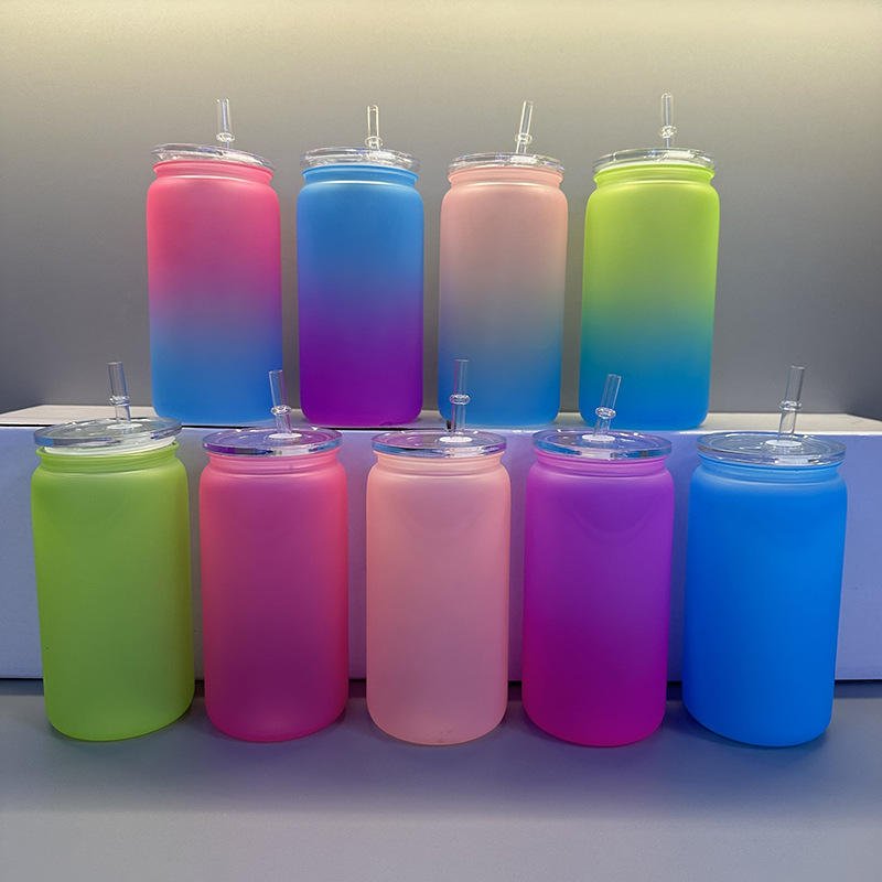 Acrylic PP Gradient Color 16oz Durable Plastic Soft Drinks Container Beer Soda Libby Cups With Straw and Lid