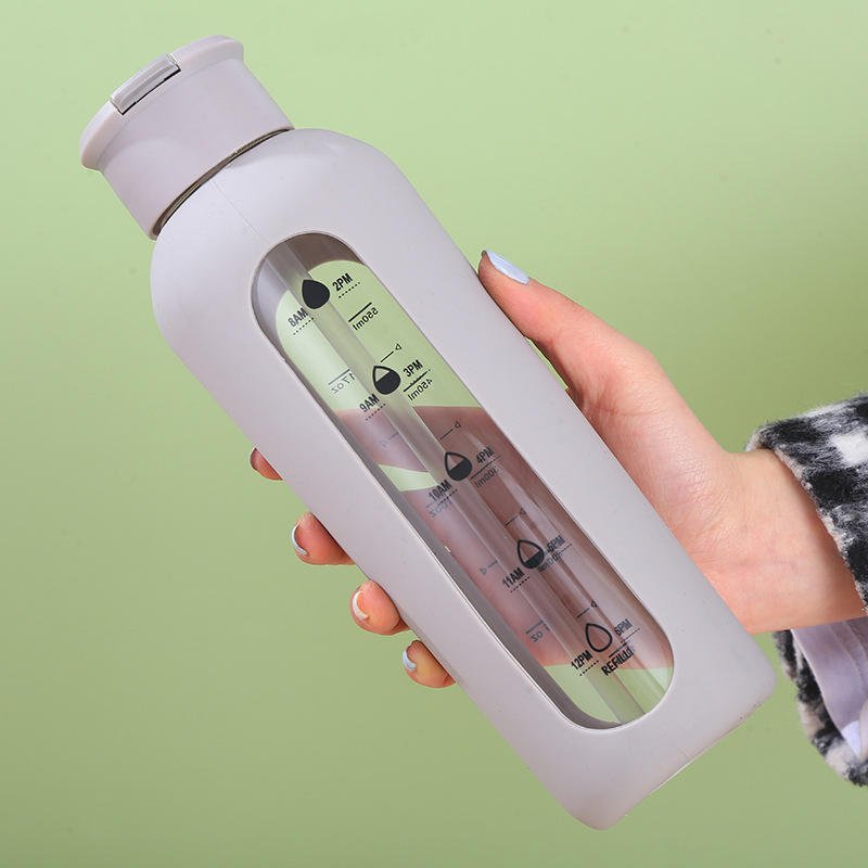 Tall and Thin 700ml 24oz Durable Borosilicate Glass Drinking Water Bottle With Handle and Silicone Sleeve - photo 3