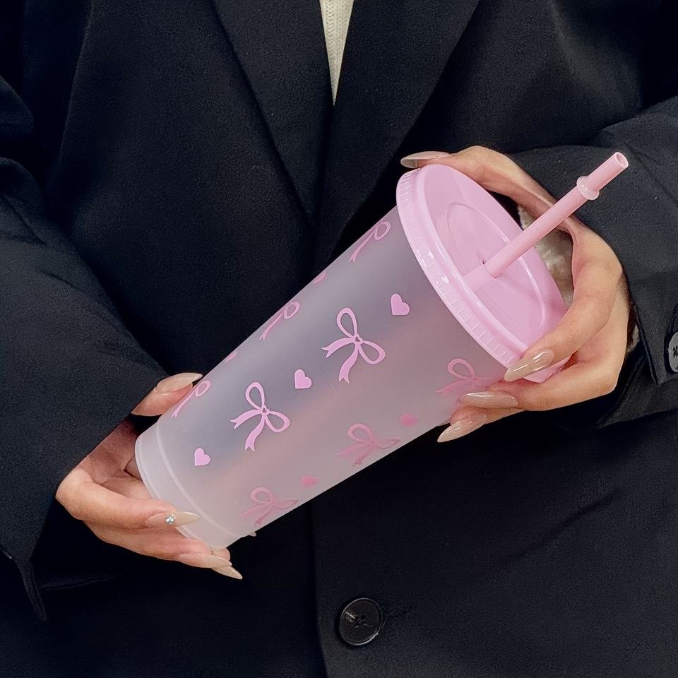 Cute 710ml Soda Can Coffee Mug Reusable PP Plastic Tumbler with Bow Design - photo 3