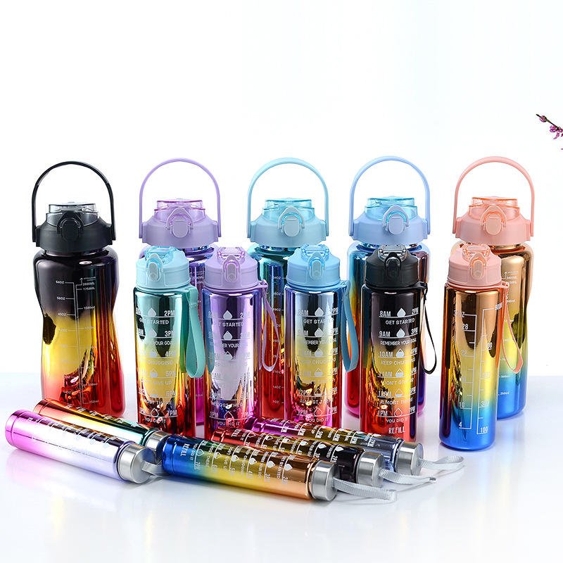 64oz Pink Metallic Shining Glitter Colors Plastic Electroplate Water Bottles 3 in 1 Set