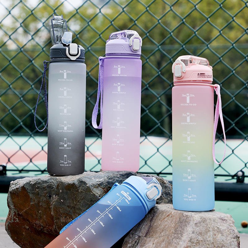 Summer Products Large Capacity Portable 1L Sports Frosted Plastic Gradient Water Bottle With Straw - photo 2