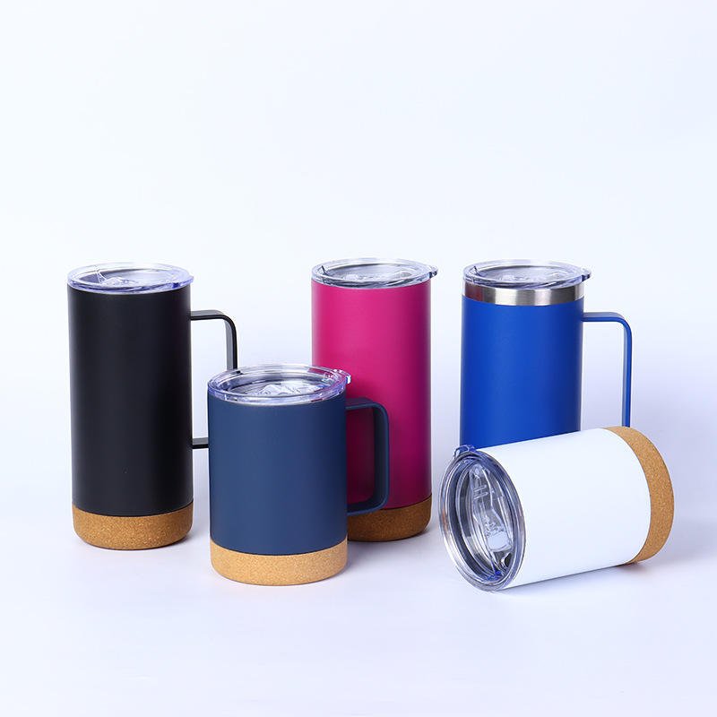 Double Wall Matte Stainless Steel Wine Beer Tumbler Mug With Handle and Cork Base - photo 2