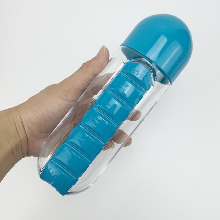 Creative Portable Leak-Proof 2 in 1 20oz 600ml Plastic Capsule Daily Pill Box Organizer Water Bottle - photo 3