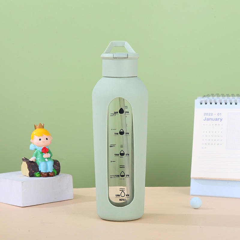 Tall and Thin 700ml 24oz Durable Borosilicate Glass Drinking Water Bottle With Handle and Silicone Sleeve - photo 5