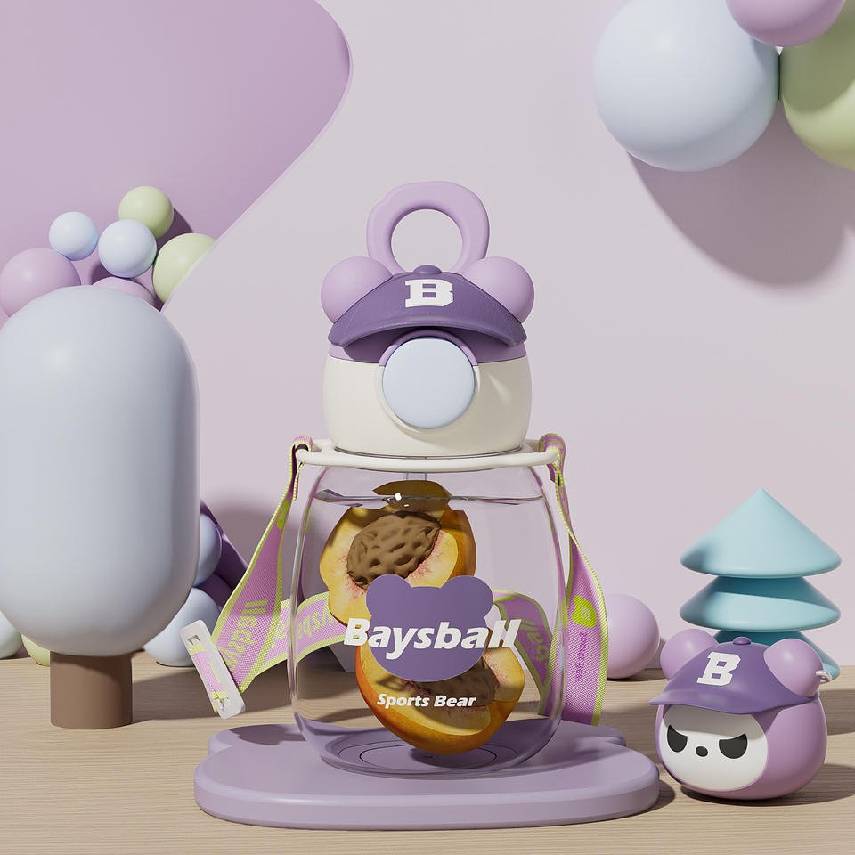 Cute 750ml Portable Hat Bear Shaped Kids Children Plastic Water Bottle With Straw Adjustable Strap - photo 3