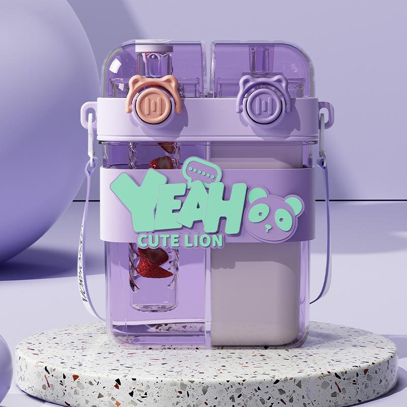 Double Drinking Design Multiple Locking Double Drink Cup Large Capacity Kids Water Bottle Outdoor