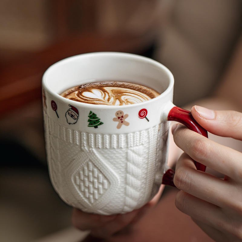 Creative Embossed Christmas Ceramic Coffee Mug 350Ml Santa Relief Heart Gift Water Cup Year Home Office Girl Present - photo 3