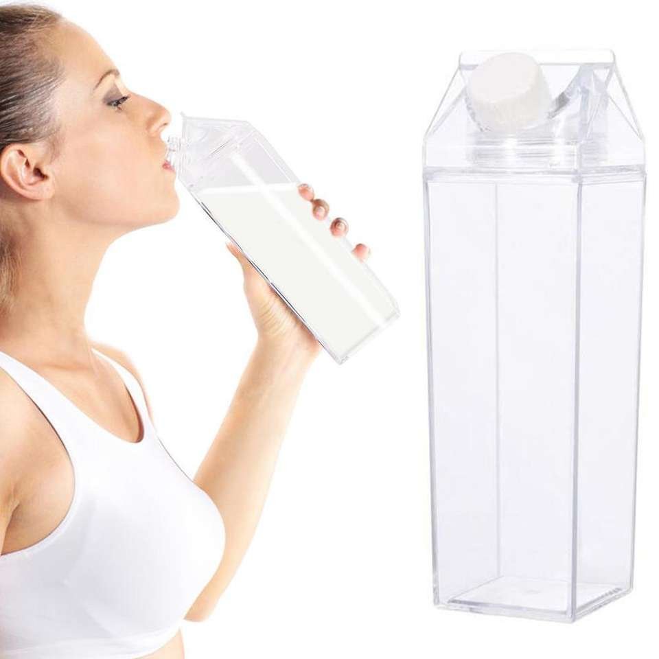 Trending Cute Sports Square Kids 500ml Plastic Portable Drinking Clear Milk Carton Shaped Water Bottle - photo 3