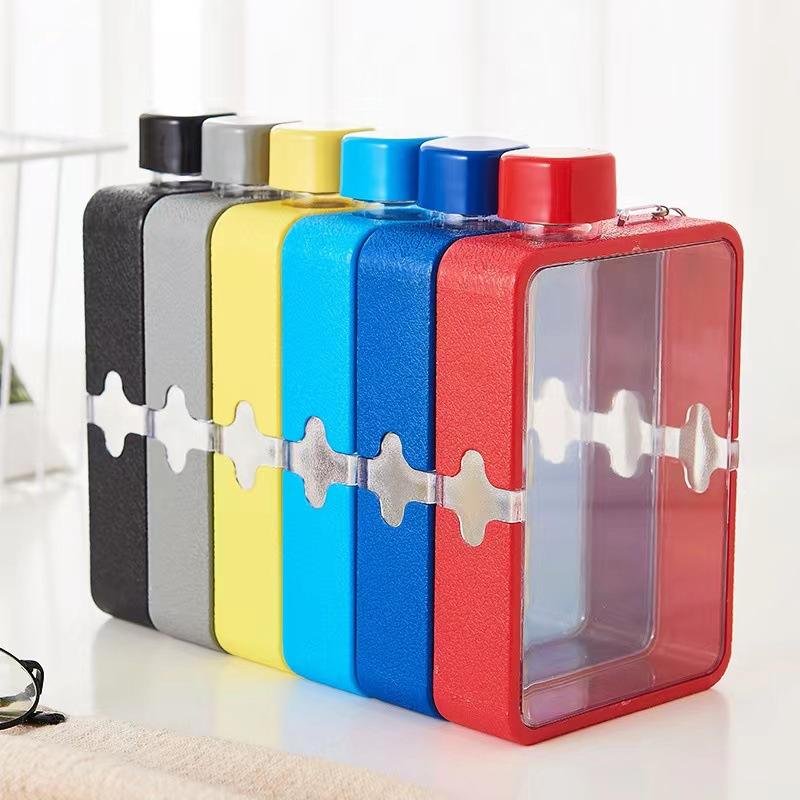 Wholesale Price 450ml Portable Square A5 Notebook Memo Flat Bpa Free Plastic Water Bottles - photo 2