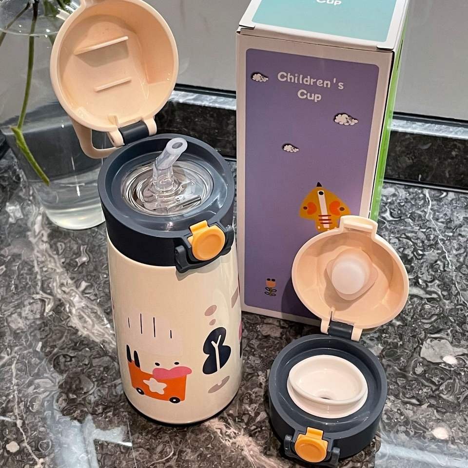 Cute Design 460ml Stainless Steel Kids Tumbler Cups With Straw - photo 2