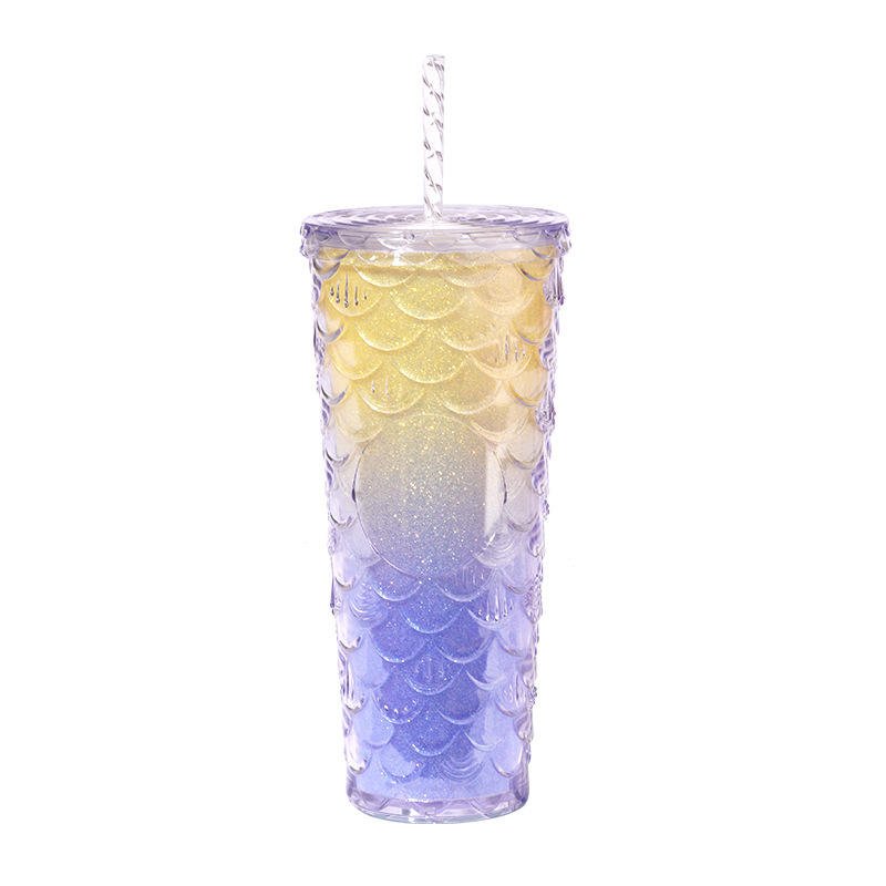Double Wall Plastic Tumblers Cups 710ml Studded Tunbler With Lid and Straw - photo 2