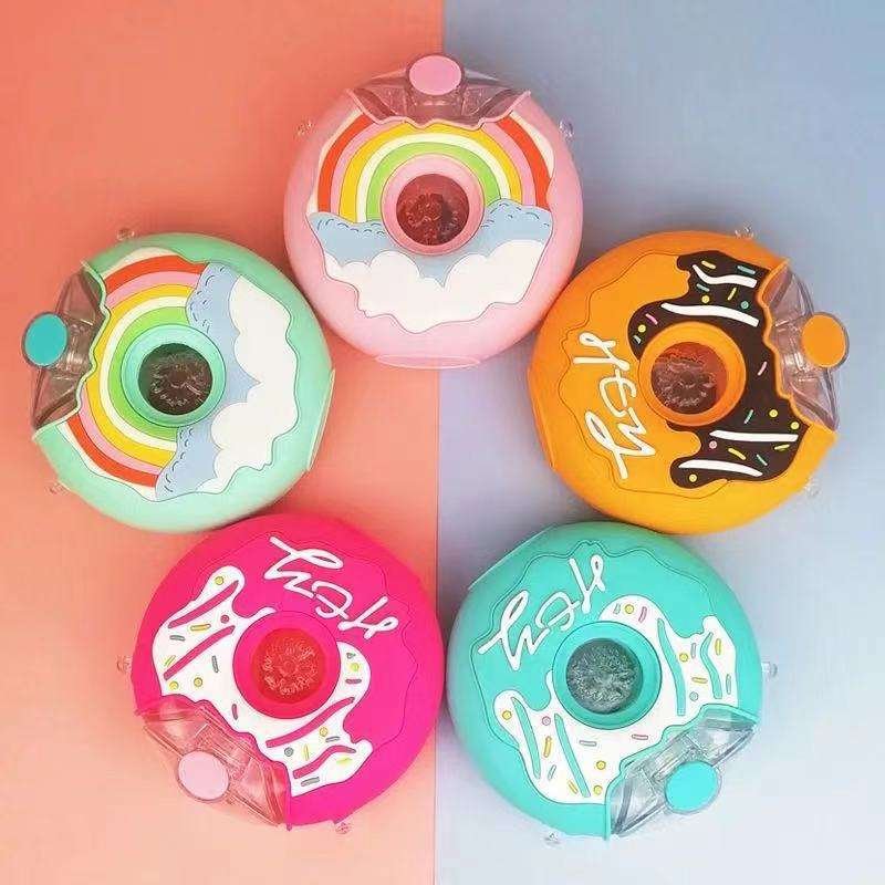 Wholesale 380ml Sports Plastic Donut Shaped Unicorn Rainbow School Water Bottles With Straw