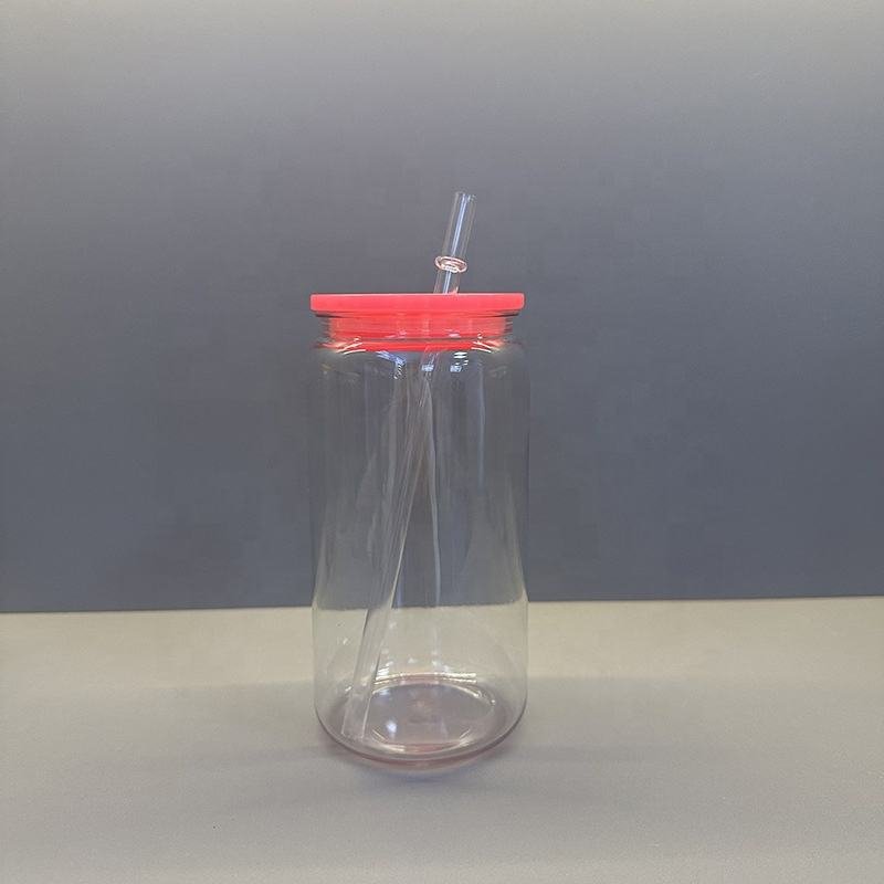 BPA Free Reusable 16oz Clear Acrylic Beer Can Plastic Soda Can With Lid and Straw - photo 3