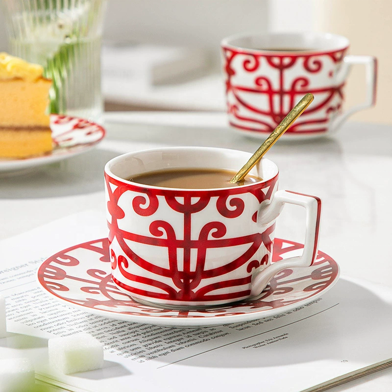 Light Luxury Simple Wide Edged Chinese Red Bone China Mug Portable Office Home Breakfast Milk Microwave Dishwasher Safe Gift Box - photo 4