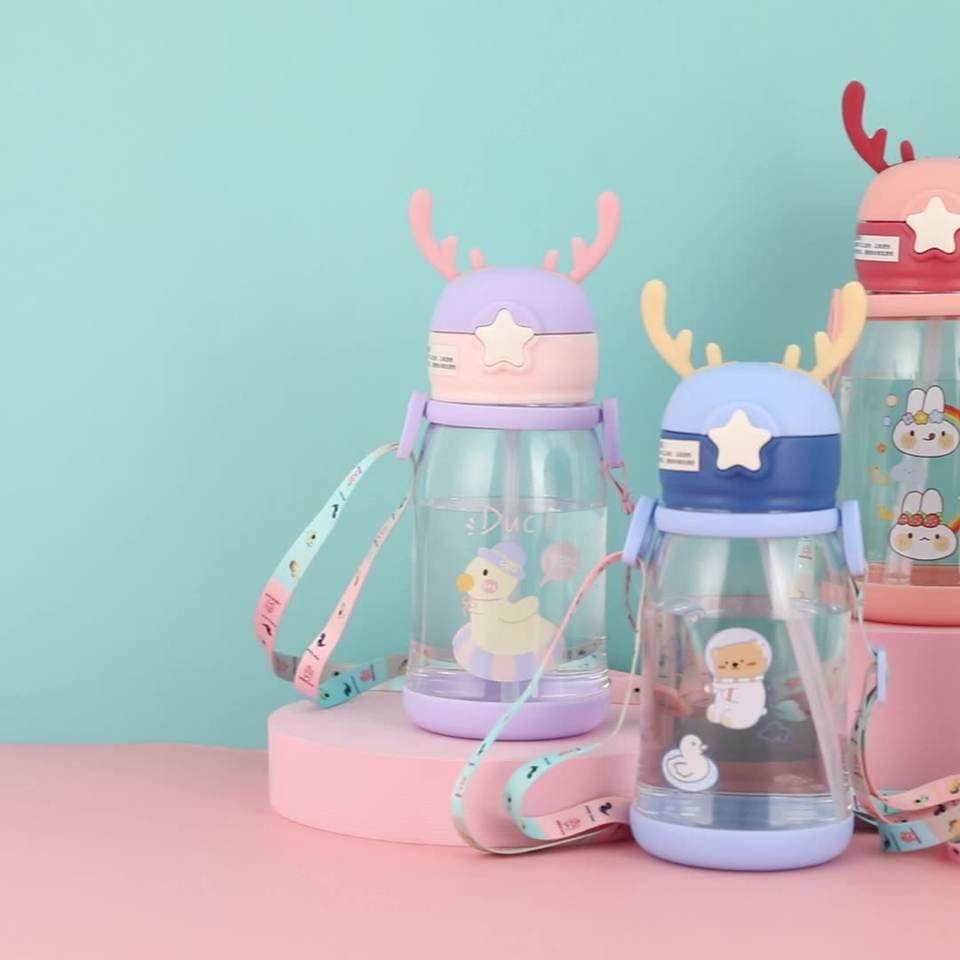 Cute Portable 600ml Fancy Cartoon Bpa Free Eco-Friendly Kids Plastic Water Bottle With Straw Strap - photo 2