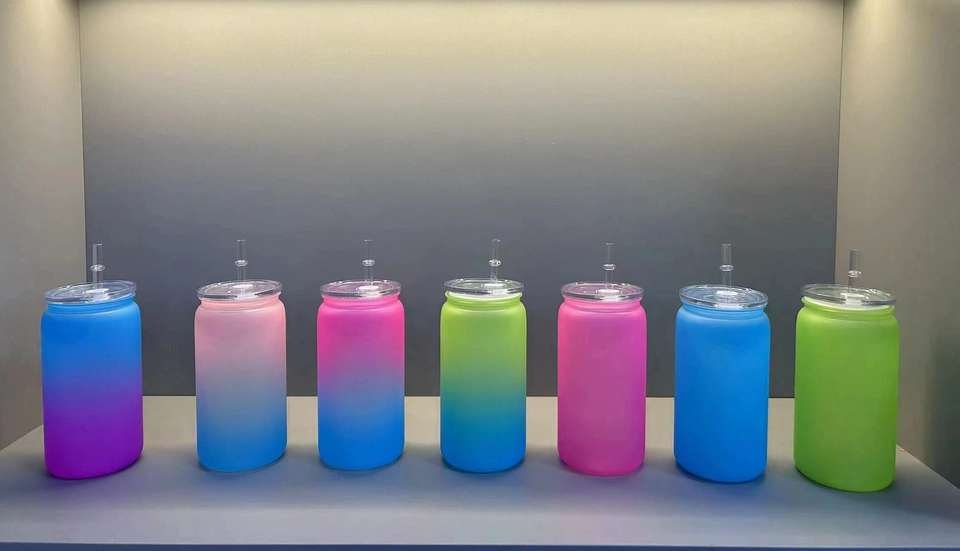 16oz Iridescent Rainbow Water Bottle Tumbler With Plastic Lids - photo 3