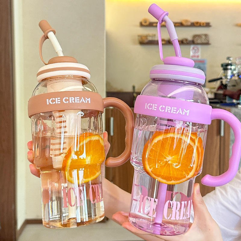 1400ml Plastic Water Bottle BPA Free Large Capacity Leakproof Straw Cute Cartoon - photo 2