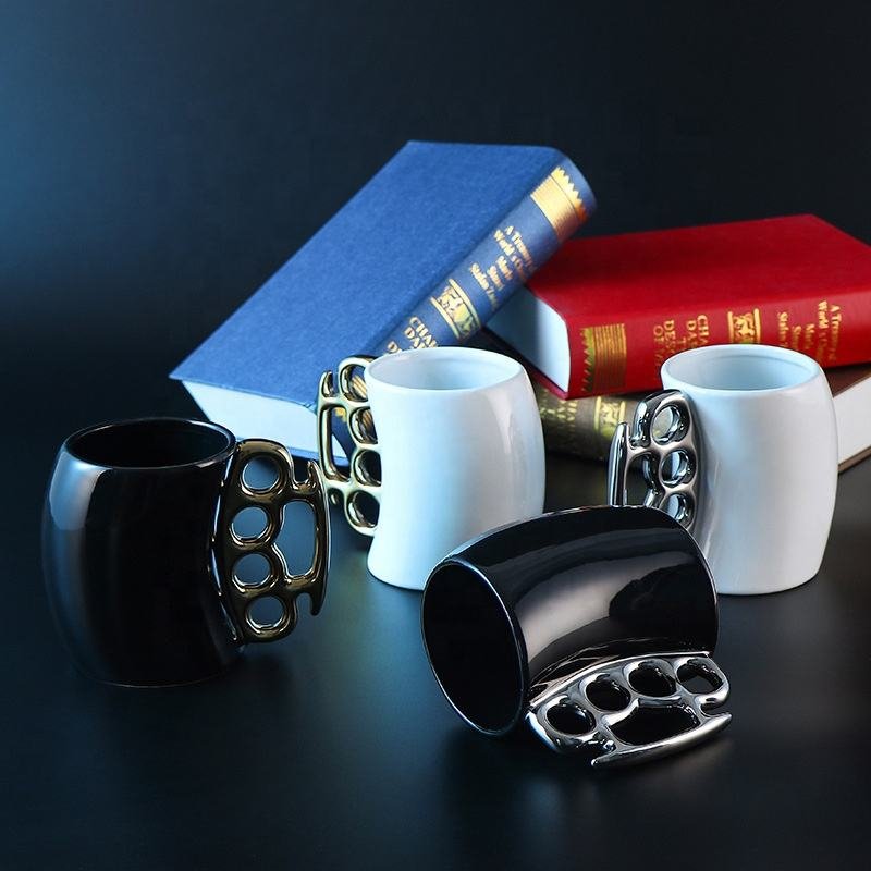 Creative 300ml 400ml Custom Brass Knuckle Duster Ceramic Coffee Mug With Handle - photo 2