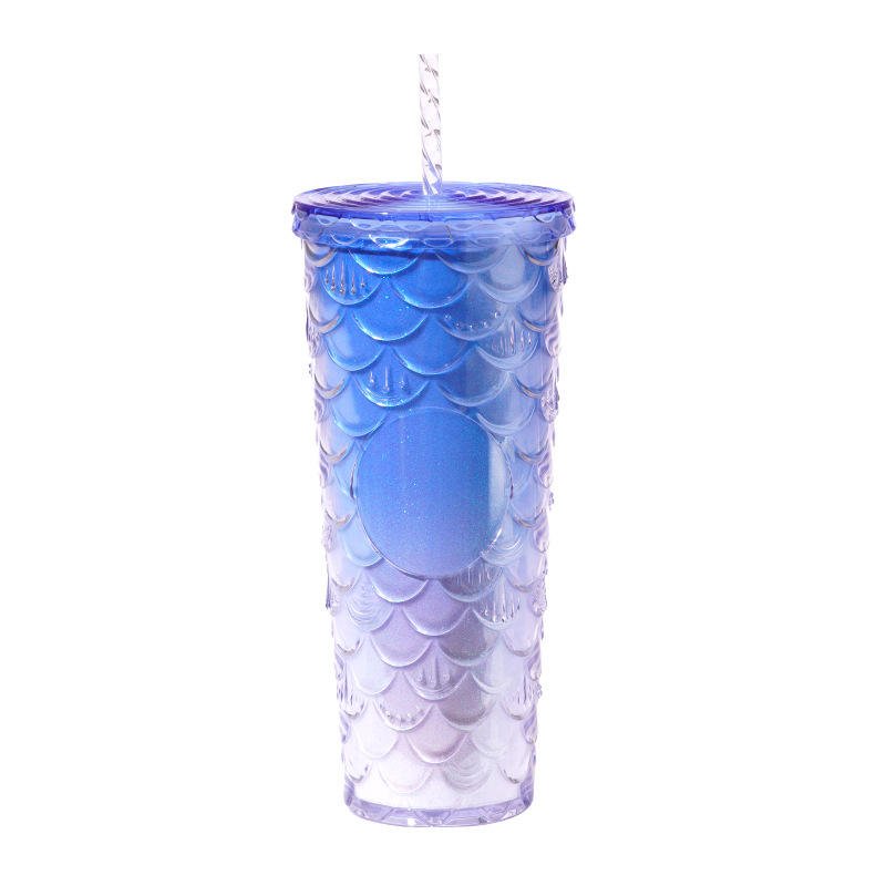 Double Wall Plastic Tumblers Cups 710ml Studded Tunbler With Lid and Straw - photo 5