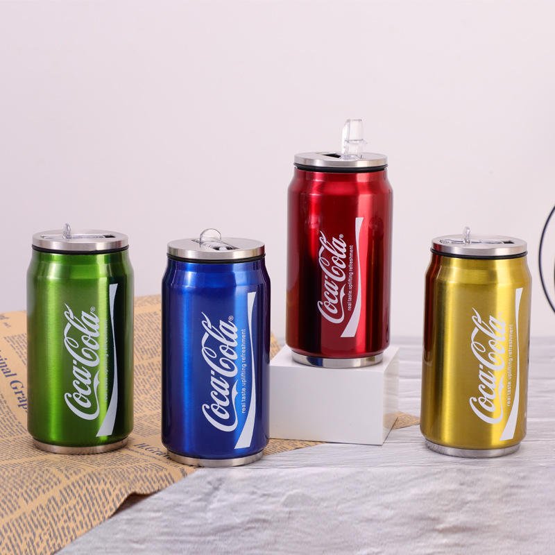 Creative Design 500ml Soda Can Shape Insulated Stainless Steel Tumbler Mug Cup With Lid and Straw
