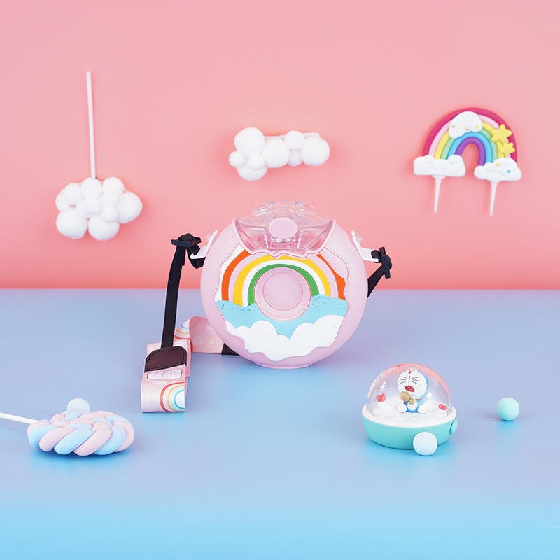 Wholesale 380ml Sports Plastic Donut Shaped Unicorn Rainbow School Water Bottles With Straw - photo 2